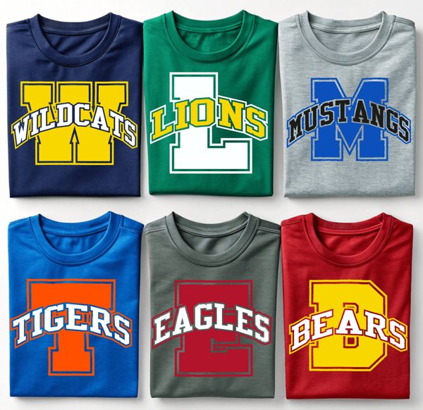Personalized spirit shirts with collegiate letter and mascot name – IZA Design Store
