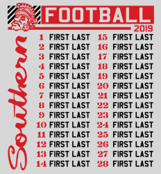 Custom Football Roster Shirt Designs - Southern List - desn-632s2